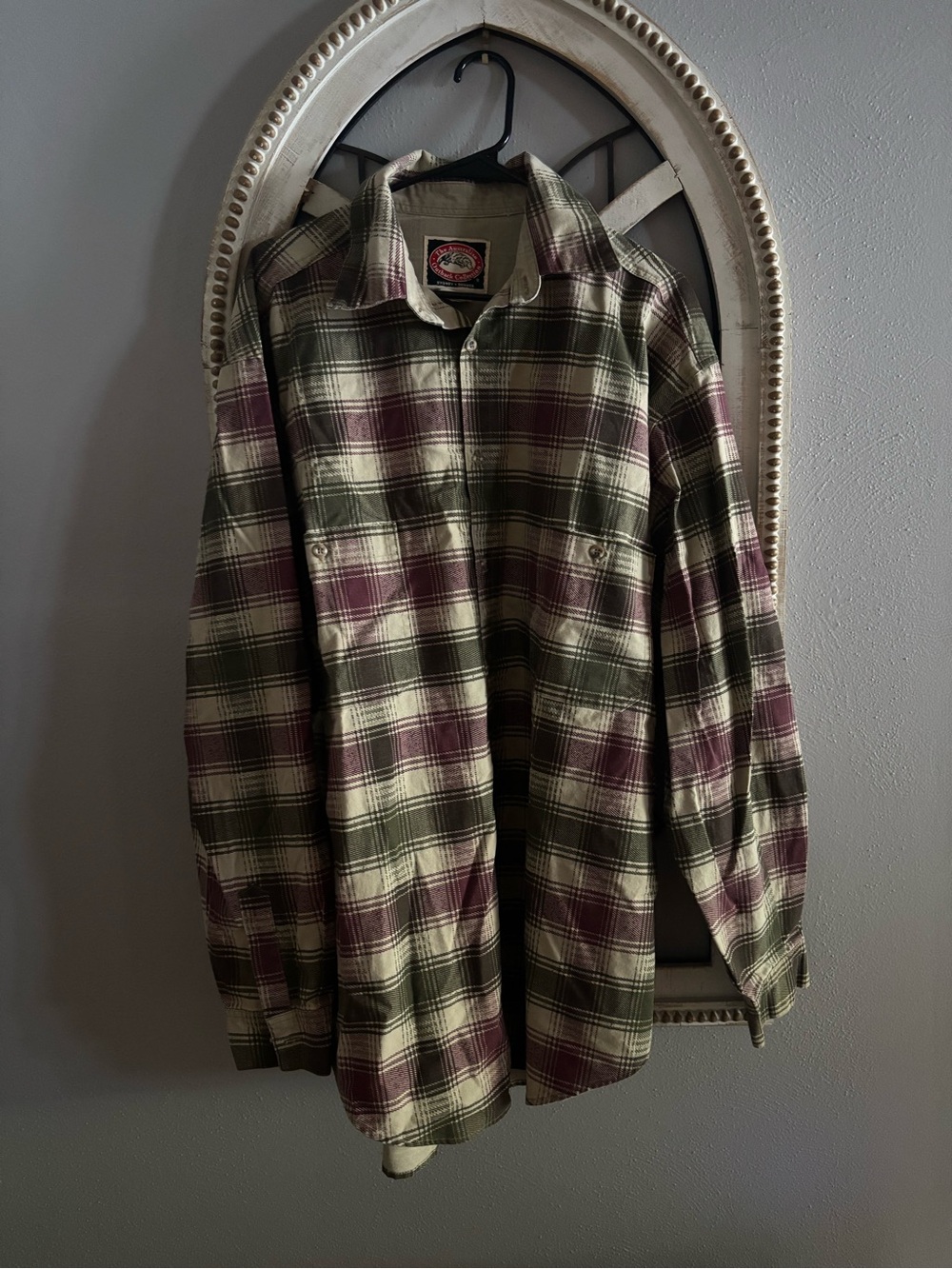 Men's Plaid Shirt Jacket in Olive & Burgundy - Unbranded